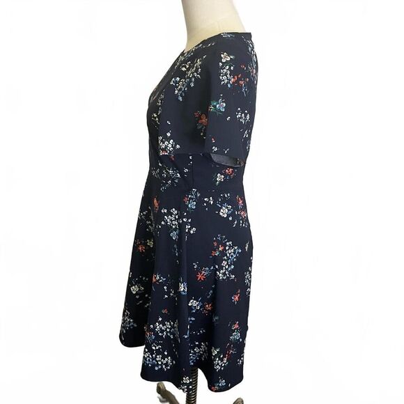 Banana Republic Women's Size 0 Navy Blue Floral Fit and Flare Mini Dress - Picture 9 of 12